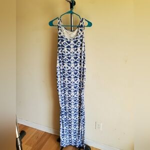 Isabel Maternity Blue and White Tie Dye Style Maxi Dress with slits up sides XL